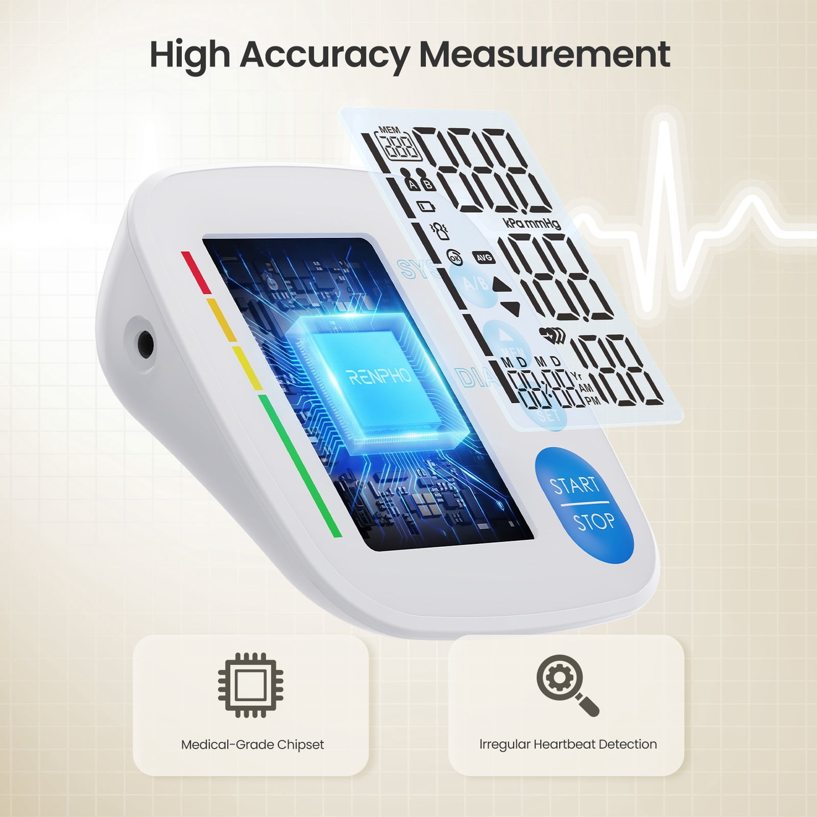 RENPHO Blood Pressure Monitor for Home Use, 9-17" & 16-21" Extra Large Blood Pressure Cuff, Upper Arm Blood Pressure Machine with 2x199 Reading Memory, Fsa Hsa Eligible, LCD Display