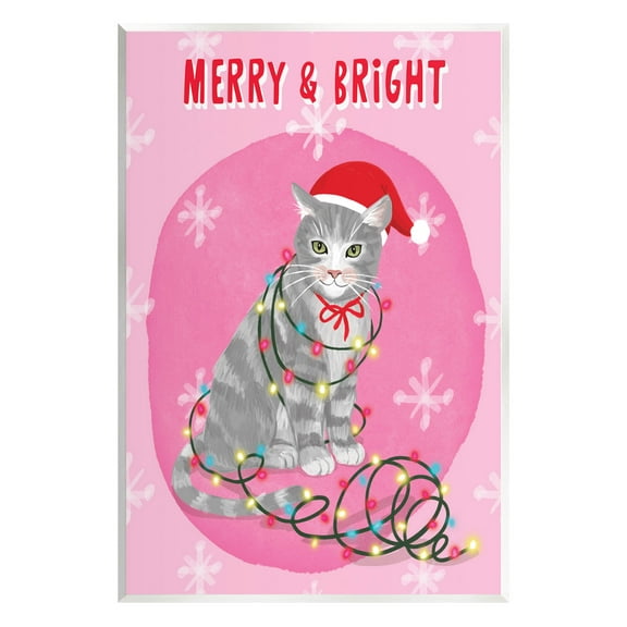 Stupell Industries Merry & Bright Christmas Cat Lights Graphic Art Unframed Art Print Wall Art, Design by Be Ni La