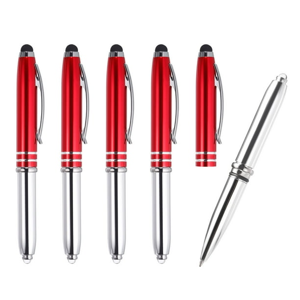 Bolígrafo Uxcell con punta de stylus y linterna LED, bolígrafo de metal, tinta negra, punta media de 1.0 mm, paquete de 5 en rojo