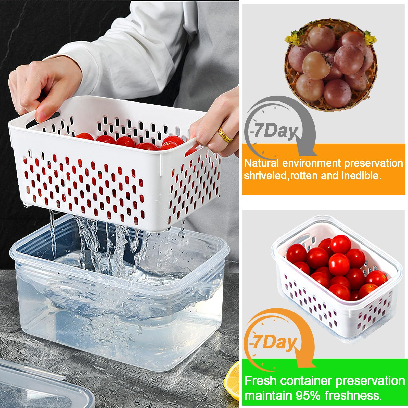 5 Pack Large Fruit Storage Containers For Fridge With Vent Holes And Handle Airtight Food Keep Fruits  Vegetables Berry Meat Fresh Longer Container