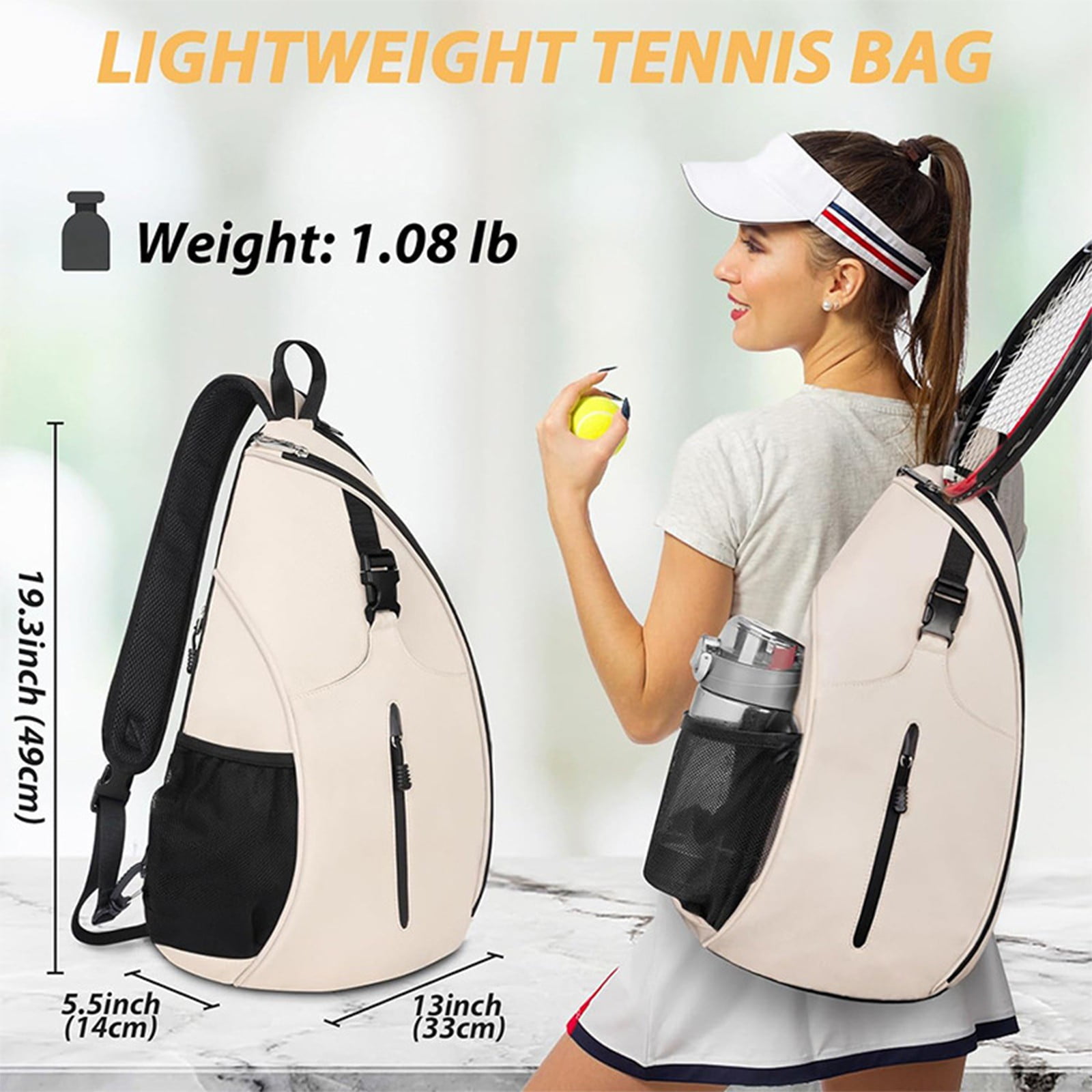 Qiopertar Badminton Racket Bag, Tennis Racquet Backpack with Adjustable Shoulder Strap, Multifunctional Sports Sling Bag for Pickleball Squash Travel Training, White