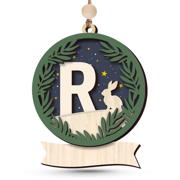 Baby's First Christmas Ornament 2025 – Custom Monogram Ornament, New Baby Christmas Decoration, Wooden Initial Keepsake, Family Holiday Décor (R)