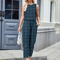 thumbnail image 6 of Qetyuw Women's Gingham Sets Loose Fit 2 Piece Outfits Chic Plaid Print Sleeveless Suits Crewneck High Waist Solid Color Wide Leg Lounge wear, 6 of 6