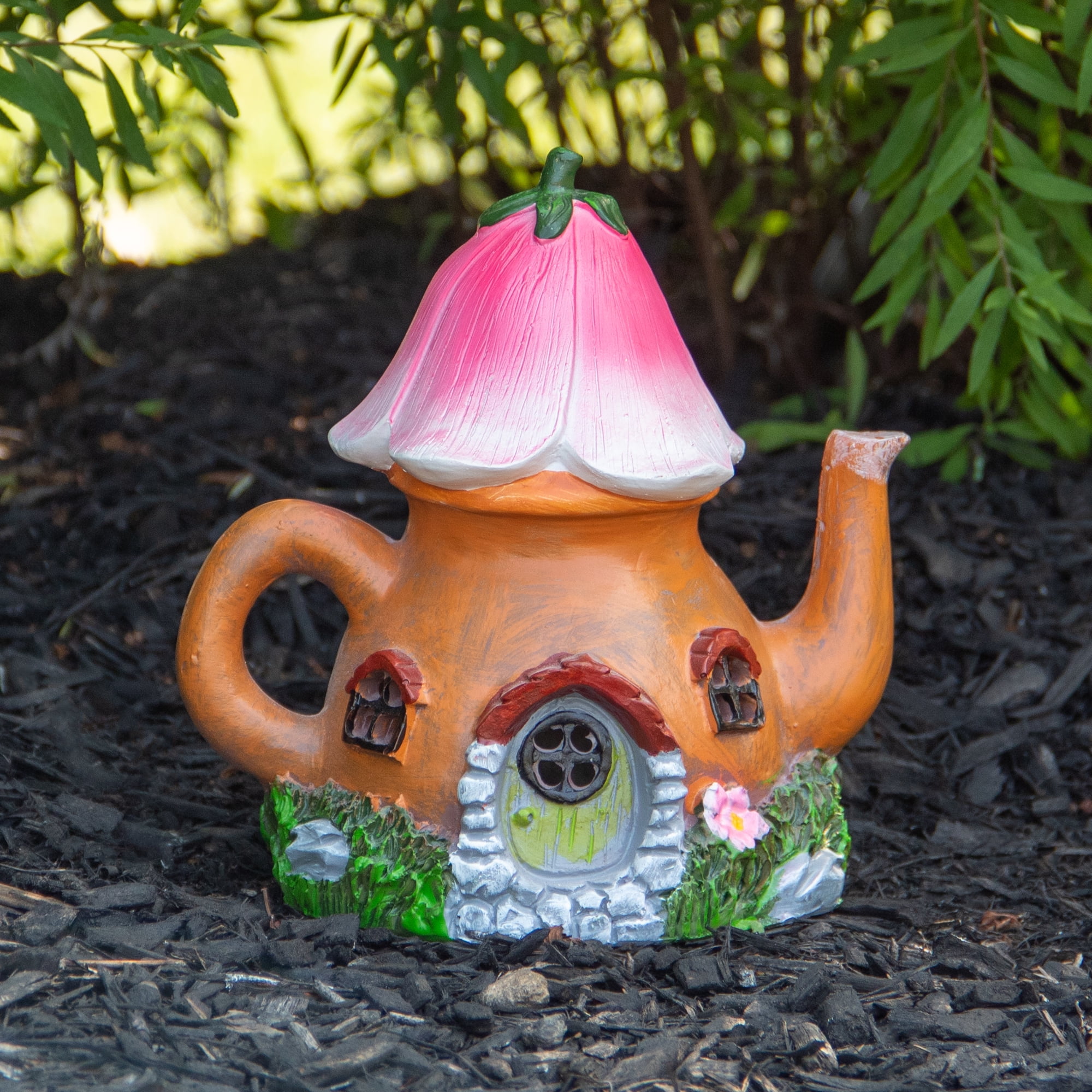 Northlight 7" Solar Lighted Flower Teapot Outdoor Garden Statue
