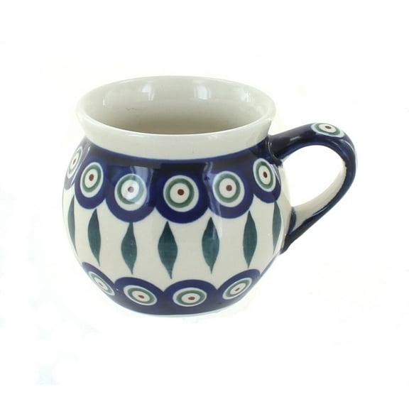 Blue Rose Polish Pottery Peacock Small Bell Shaped Mug