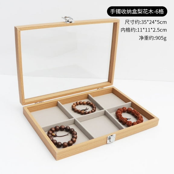 Wooden Display Case for Collectibles, 6-Grid Small Display Cabinet with Glass Lid and Locking Latch, Coin Jewelry Storage Organizer, Wood Shadow Box for Home Decor