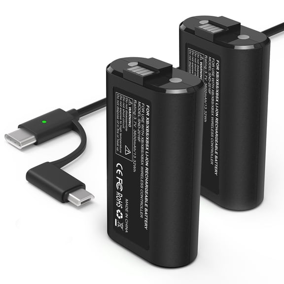 Rechargeable Battery Pack for Xbox Series X/S and One/One S/One X/Elite, 2 Pack 3600mAh 3.7V Battery Pack for X-Box One/S/X/Elite All Xbox Controllers Supports Use While Charging