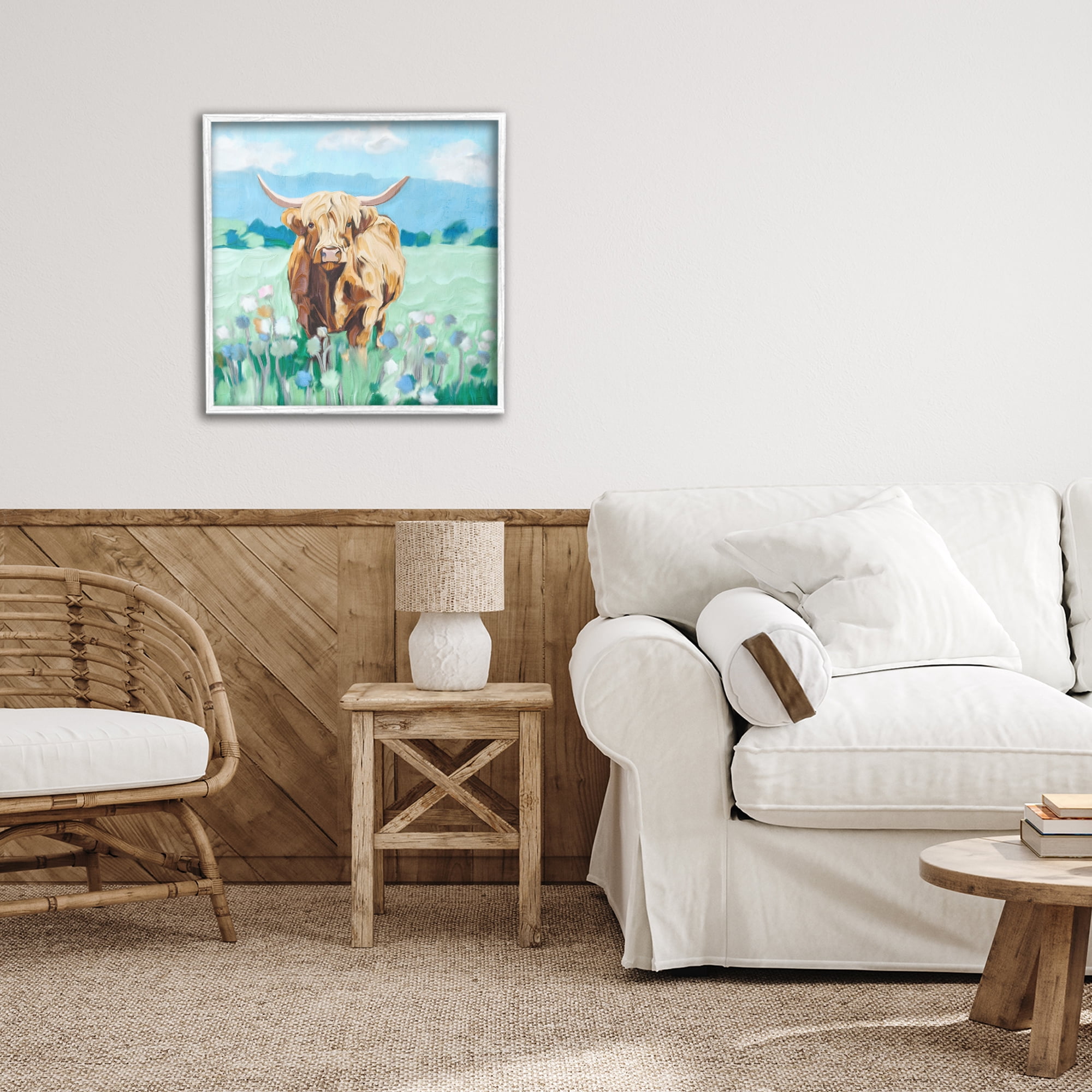 Stupell Industries Blue Sky Highland White Framed Giclee Art, design by Kim Allen