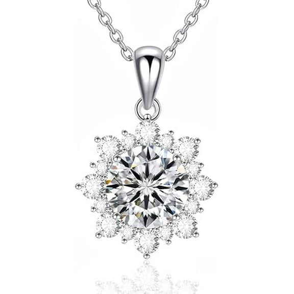 Moissanite Necklaces for Women 925 Sterling Silver Necklace with 1CT Moissanite Pendant 18K Gold-Plated Dainty Jewelry Gift for Women Mom