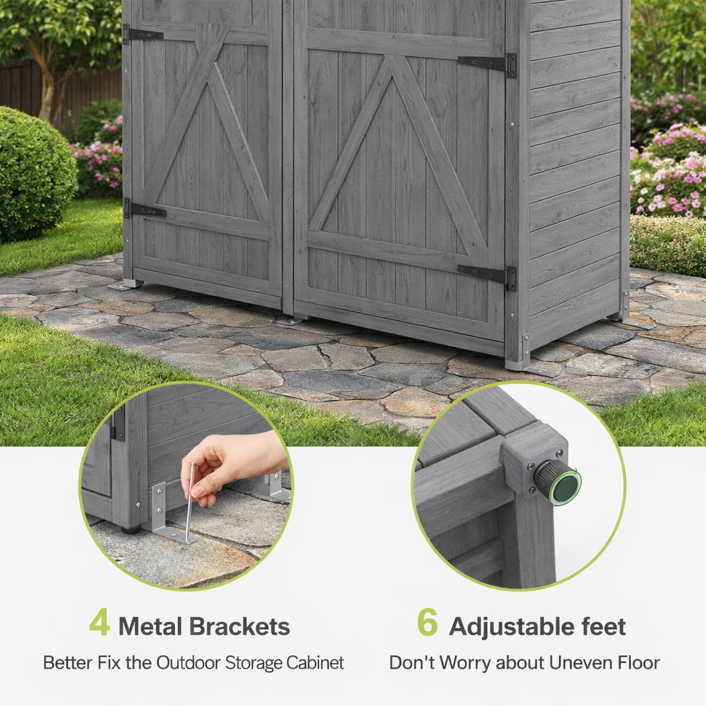 Aiho 55” Wide Outdoor Storage Shed with Lockable Double Doors - Weather-Resistant Garden Shed for Patio, Backyard & Lawn, Gray