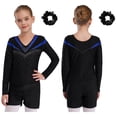 thumbnail image 2 of Aislor Kids Girls Long Sleeve Sparkle Gymnastics Leotard and Shorts Hair Scrunchies Ballet Dance Blue 8, 2 of 7