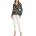 thumbnail image 3 of INSPIRE CHIC Women's Ruffle V-Neck Blouse Floral Self Tie Wrap Peplum Top M Black Brown, 3 of 8