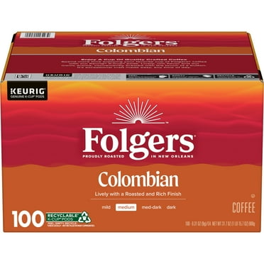 Folgers Colombian Coffee, Medium Roast, Keurig K-Cup Pods, 100 Count Box