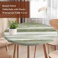 thumbnail image 4 of Sage Green Stripes Round Tablecloth, Fitted Table Cover with Elastic for 55"-60" Round Tables, Watercolor Gradient Abstract Striped Table Cloth Outdoor Indoor Dinning Party Waterproof Tablecloths, 4 of 7