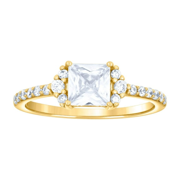 925 Sterling Silver Yellow-tone Womens Princess-cut Round Cubic Zirconia Engagement Ring 6.7mm Wide Size 6 Engagement Ri