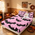 thumbnail image 3 of Homewish Happy Halloween Bed Sheets for Girls, Bats Stars Full Size Sheets, Pink Black, 4 Pieces (1 Flat Sheet, 1 Fitted Sheet and 2 Pillowcases), 3 of 5