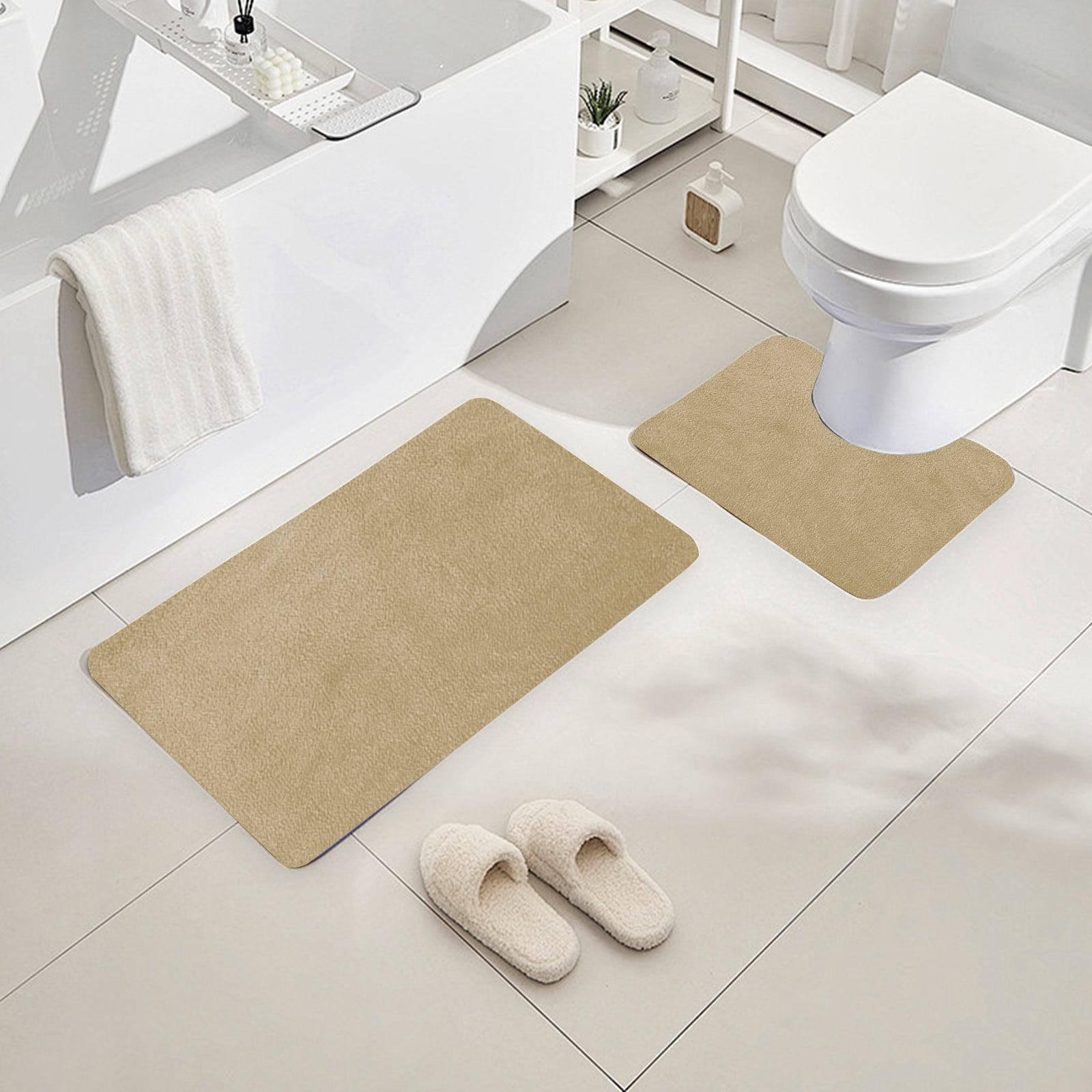 InsCrazy Bathroom Rugs Sets 2 Piece Bathroom Floor Mat 2 Piece Solid Color AntiDirty Carpet Toilet Bathroom Non-Slip Absorbent Floor Mat Bathroom Foot Mat Bath Decor