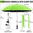 thumbnail image 6 of 2 Pack Beach Umbrella with 360 Universal Clamp, UPF50+ Umbrella Outdoor Patio Sun Protection for Chairs, Beach &Patio Use (Green, Not Include Chair), 6 of 6