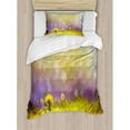 thumbnail image 3 of Flower Duvet Cover Set, Pastel Colored Floral Lawn and Shallow Depth of Field Nature Depiction Design, Decorative 3 Piece Bedding Set with 2 Pillow Shams, Queen Size, Purple Green, by Ambesonne, 3 of 3