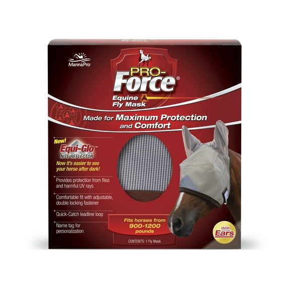 Manna Pro Pro-Force Fly Mask for Horses, Adjustable Fit for Comfort, with Ears, 1 Mask
