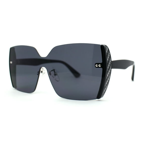 Womens Shield Rimless Oversize Butterfly Diva Sunglasses Black Carbon Print