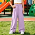 thumbnail image 4 of Ixbnca Long Pants for Girls Textured Wide Leg Solid Color Pants Lounge Elastic High Waist Comfy Vacation Trousers, 4 of 6
