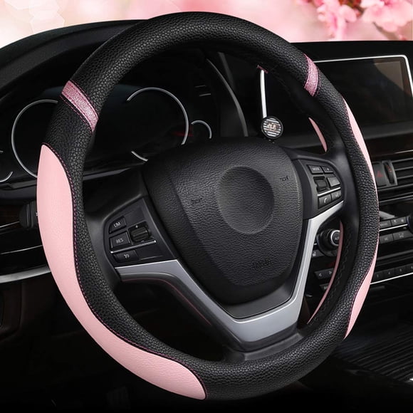 Funda de volante Cxtiy de piel para coche, 38 cm, color rosa