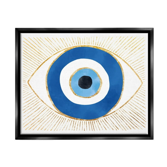 Evil Eye Glam Rays Pattern Religious Graphic Art Jet Black Framed Art Print Wall Art
