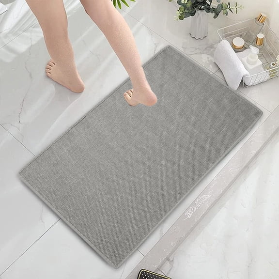 Taotanxi Non-Slip Bath Mat With Rubber-Backing, Braided Absorbent Machine Washable Thin Rug for Bathroom Floor, Quick Dry, Fits Under Door, 17''x24'' Gray