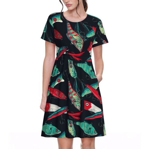 Disketp Fishing Lure para Vestido de Manga Corta para Mujeres, Vestidos de Verano para Mujeres, Casual y Holgado para la Playa