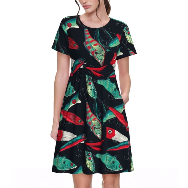 Disketp Fishing Lure para Vestido de Manga Corta para Mujeres, Vestidos de Verano para Mujeres, Casual y Holgado para la Playa
