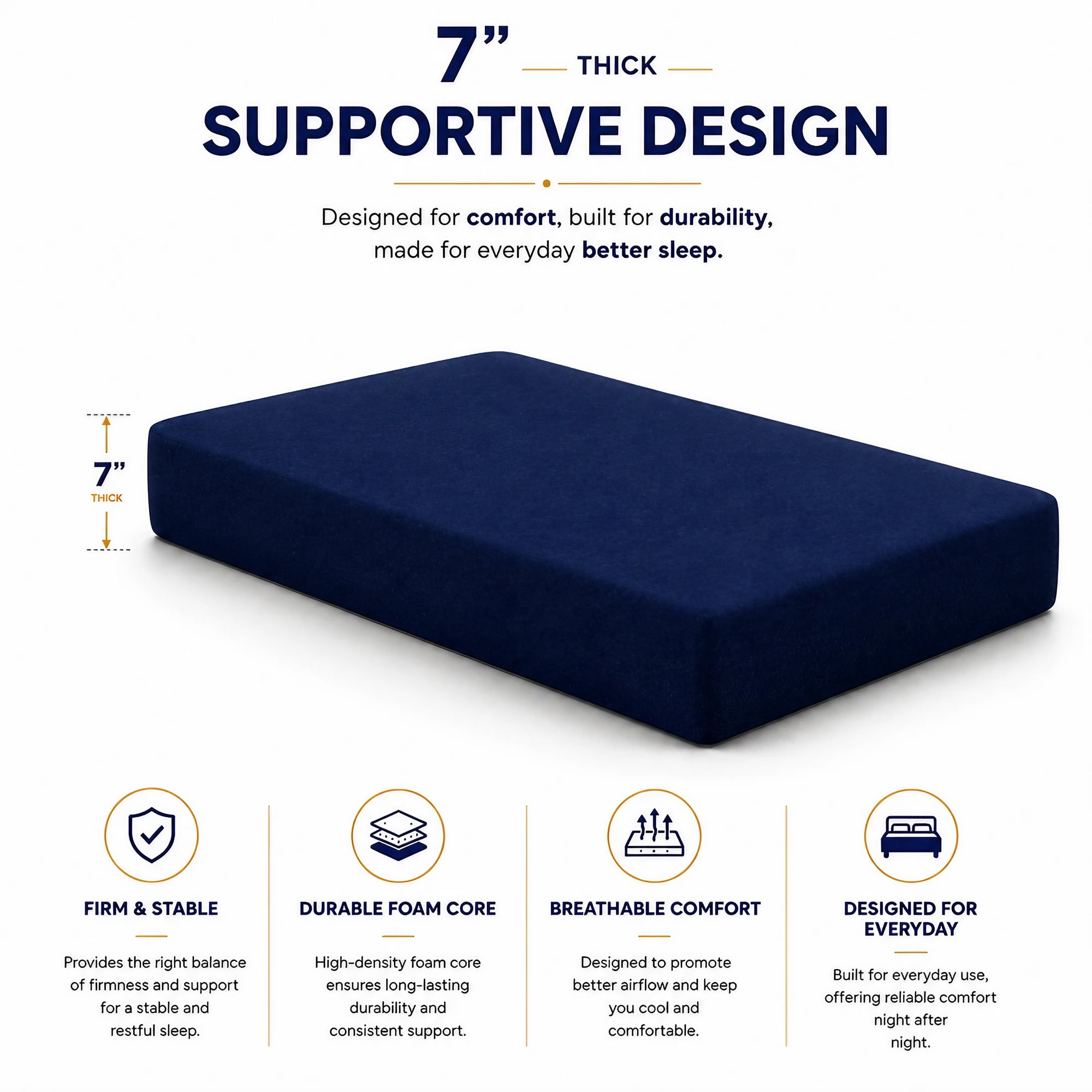 Continental Sleep, 7-Inch Medium Firm Water Resistance Nylon Vinyl Foam Mattress, Noiseless, Soft Cloud Feeling, Body Heat Reflection, Good for Hospital and Camp, Twin, Blue