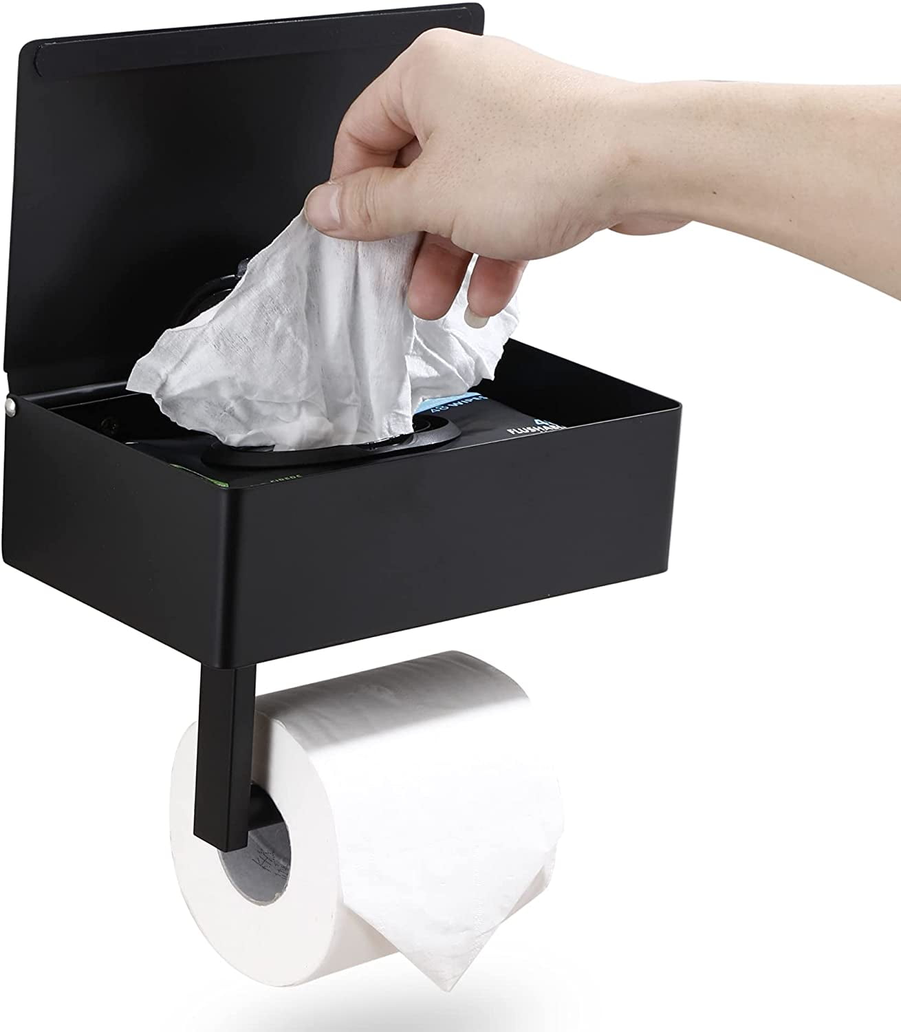 Matte Black Toilet Paper Holder with Shelf, Flushable Wipes Dispenser