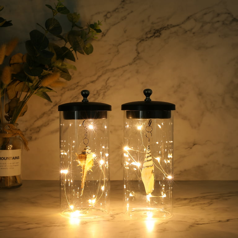 JHY Design Set of 2 Battery Powered Outdoor Lantern, Metal and Glass with Fairy Light (Sea Shell), Size: 8, Blue White Pendant JHY30259