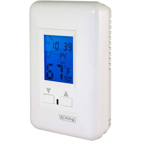 King ESP230-R 240V Single Pole Programmable Electronic Thermostat, White