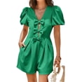 thumbnail image 6 of Summer Short Sleeve Women V-neck Solid Bow Front  Jumpsuit, 6 of 8