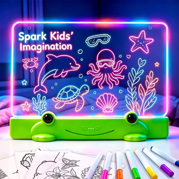 Seenlast Led Drawing Board for Kids with 8 Light Effects, 16" Rechargeable Wireless Dry Erase Glow Note Doodle Pad,Birthday Gifts For Boys And Girls,Green Frog