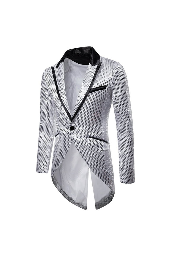 Men's Tuxedo Suit Jacket Fashion Sequin Performance Tailcoat Swallowtail Dress Coat Casual One Button Tuxedo Blazer