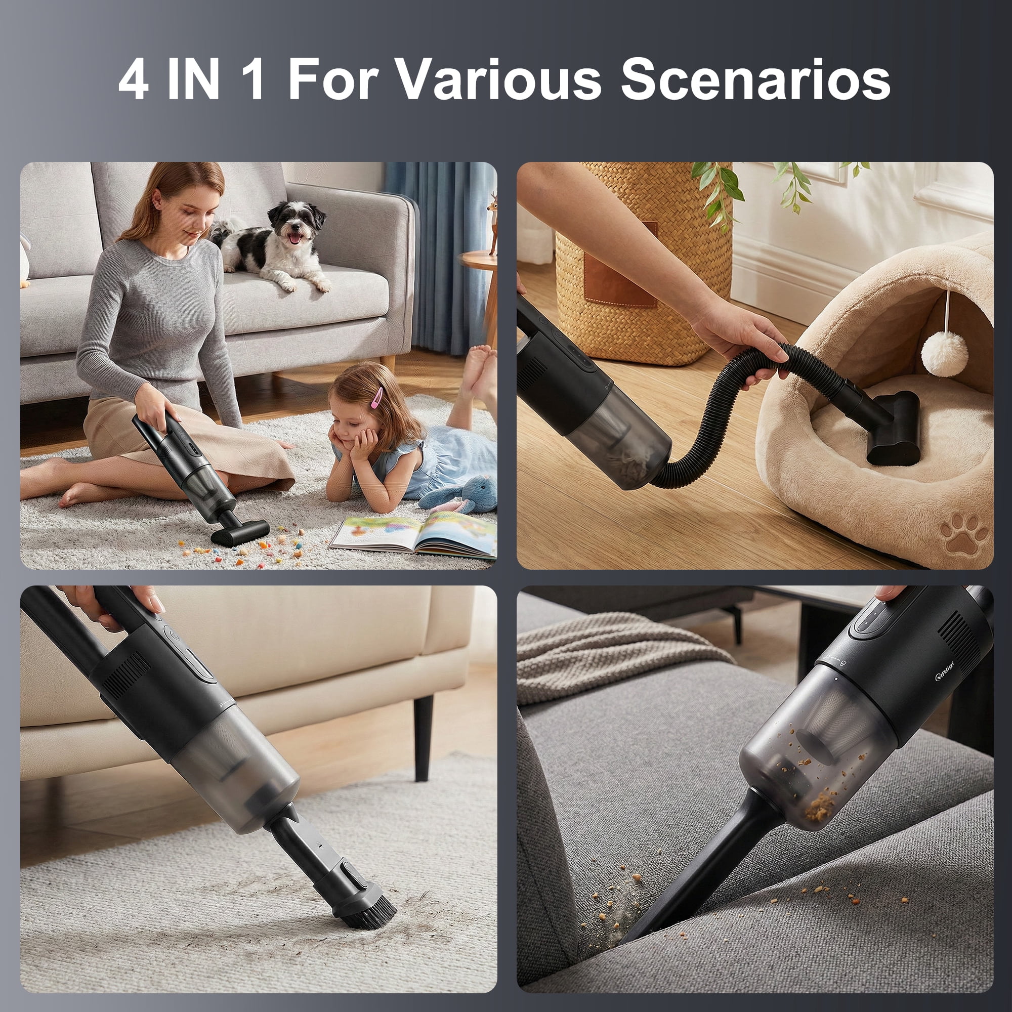 Handheld Vacuum Cordless, 5-in-1 Car Vacuum Portable Cordless 30 Mins Rapid Rechargeable Hand Vacuum Brushless Motor 19000Pa Strong Suction, Dust Busters for Car Home with 4 Nozzles