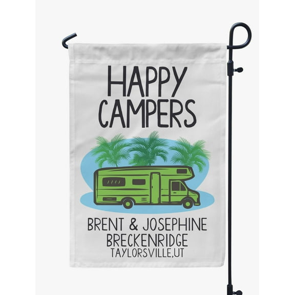 Printtoo White Happy Campers Class C Motorhome Personalized Camping Flags For Campers Double Sided CampsiteFlagOutdoor GardenFlags