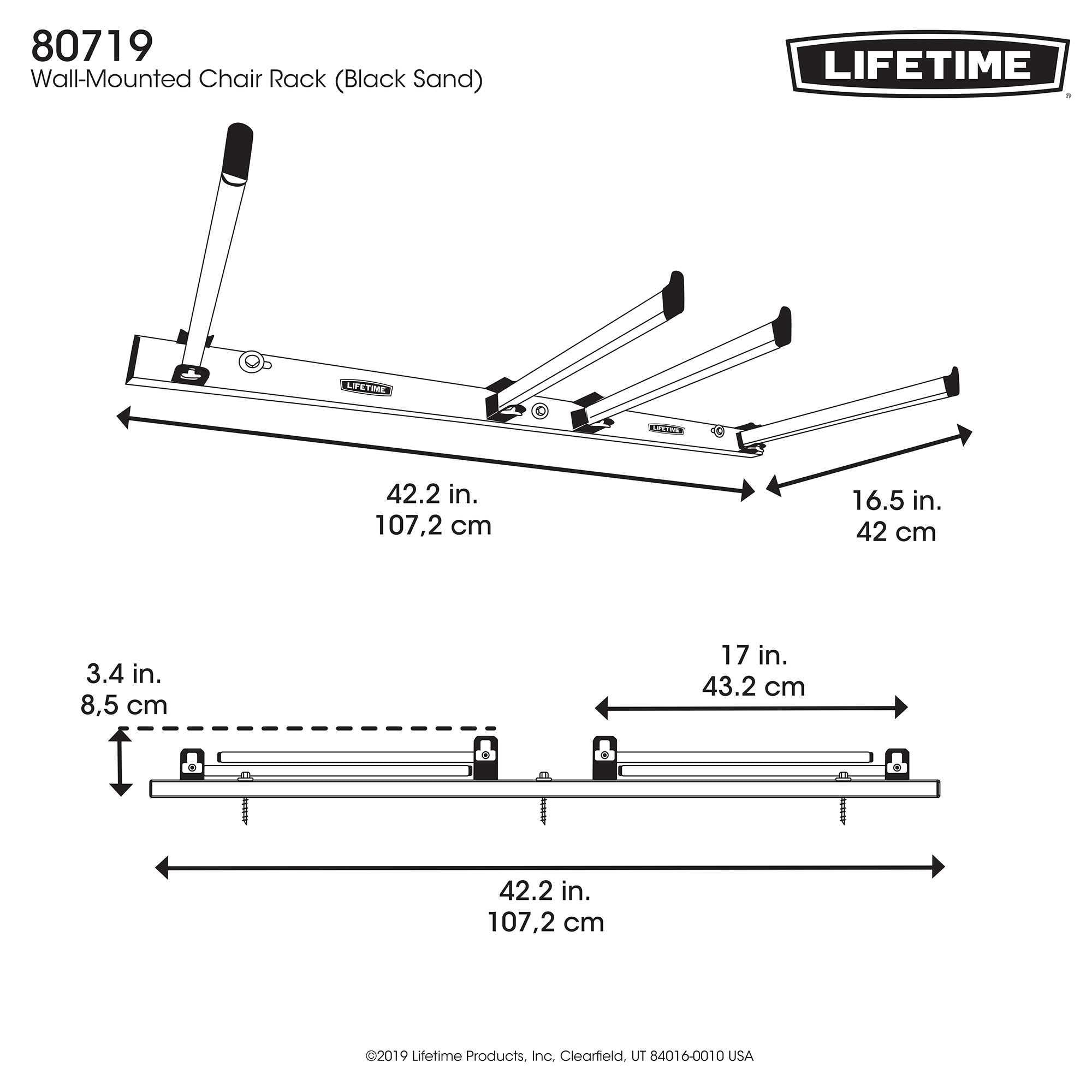 Lifetime Steel Wall-Mounted Chair Rack for up to 10 Folding Chairs (80719)