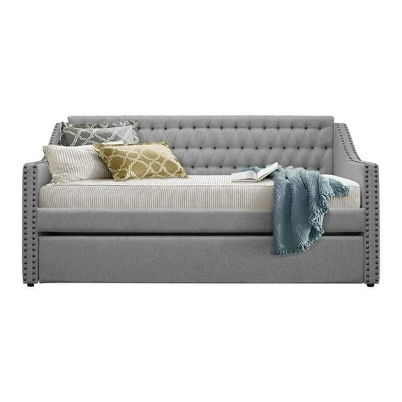 Pemberly Row Contemporary Upholstered Daybed with Trundle in Gray