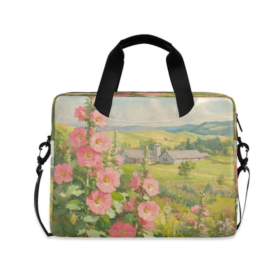 16inch Laptop Briefcase, Business Laptop Bag with Detachable Strap & Padded Compartment, Water-Resistant Polyester,Pink Hollyhocks