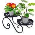 thumbnail image 1 of Soporte para plantas de 2 niveles, soporte para flores de metal, estante para plantas de hierro antioxidante, soporte redondo para macetas, 1 of 6