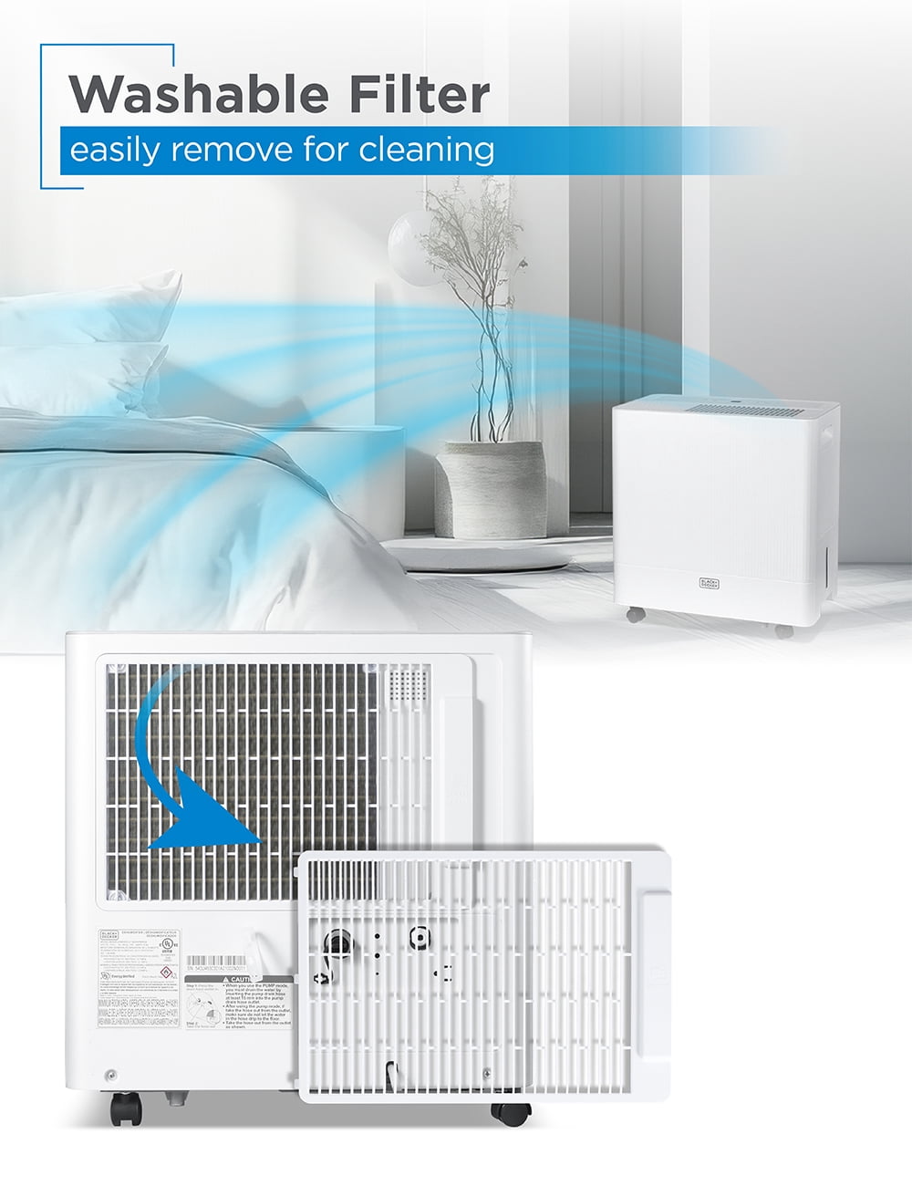 BLACK+DECKER 50-Pint Portable Dehumidifier 4500 sq. ft., ENERGY STAR Certified, BD50MWSA, White