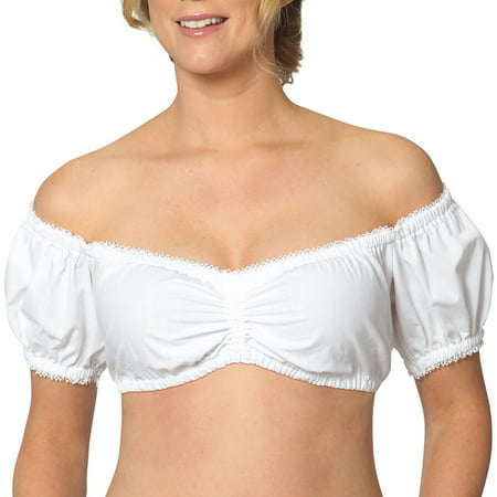 Kojooin Women's Bavarian Oktoberfest Tube Top Barmaid Fitted Costume Shirt Color:White