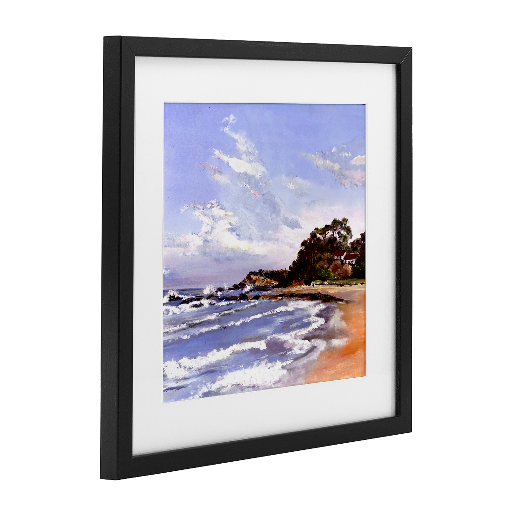 Malua Bay Seascape Black Framed Print Under Glass, design by Patricia Reynolds