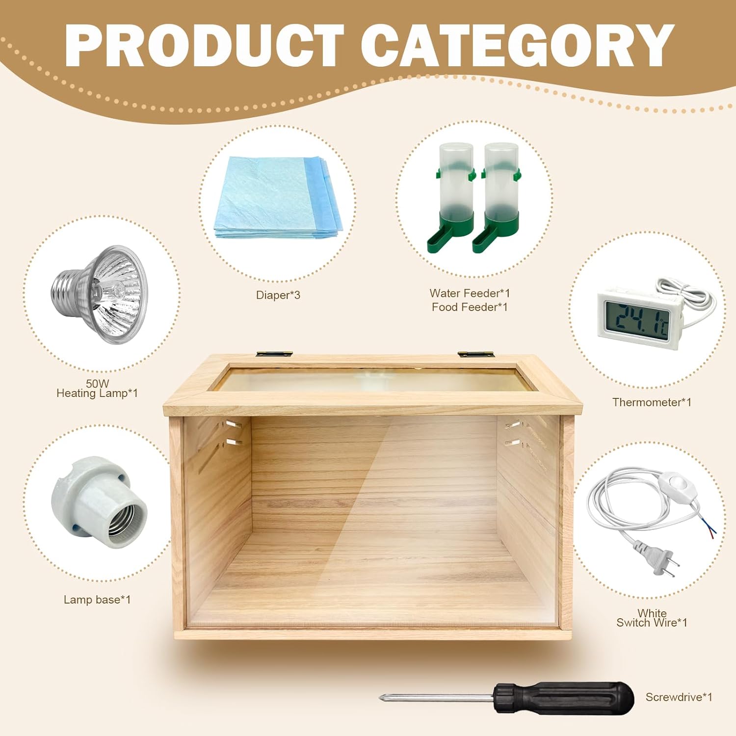Chicken Brooder Box for Chicks & Quail with 3 Absorbent Pads, Feeder and Waterer - Adjustable Temperature Control Brooding Box for Small Chicken Coop & Quail Cage (15.7x12x12 Inches)