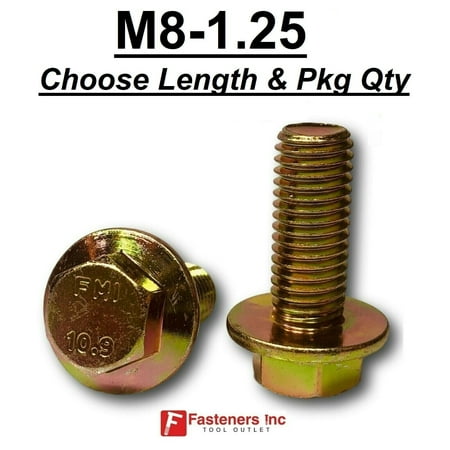

M8-1.25 x (Choose Length) Grade 10.9 Metric Flange Bolts Yellow Zinc Hardened