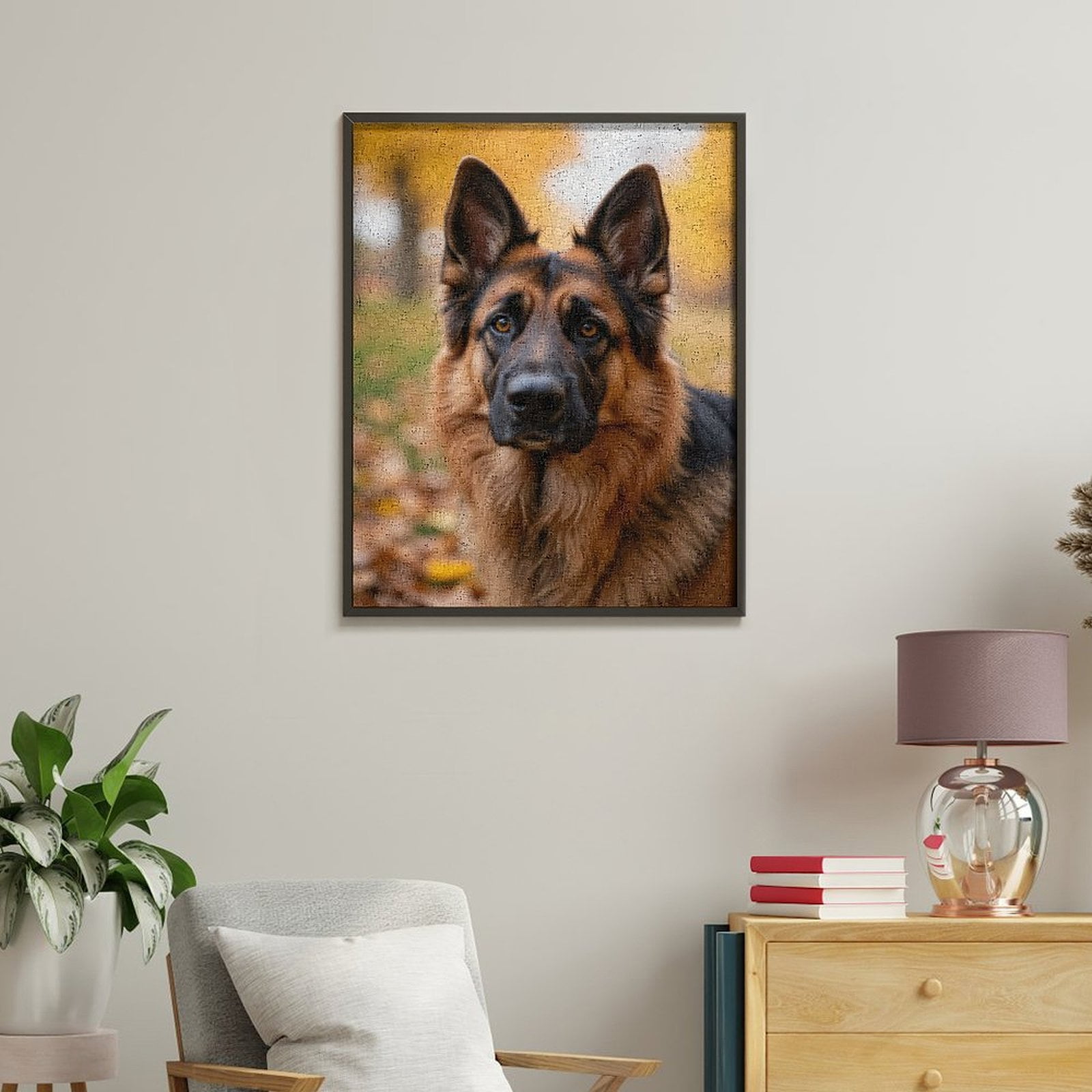 Paint by Numbers Kit for Adults, Portrait German Shepherd Autumn Leaves Paint by Numbers, Easy Paint by Numbers Kit for Adults Beginner, DIY Adult Paint by Number Kits on Canvas, 12x16in Home Decor